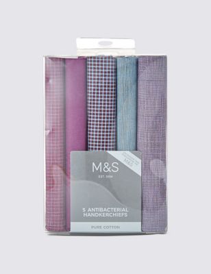 5 Pack Pure Cotton Assorted Anti-Bacterial Handkerchiefs